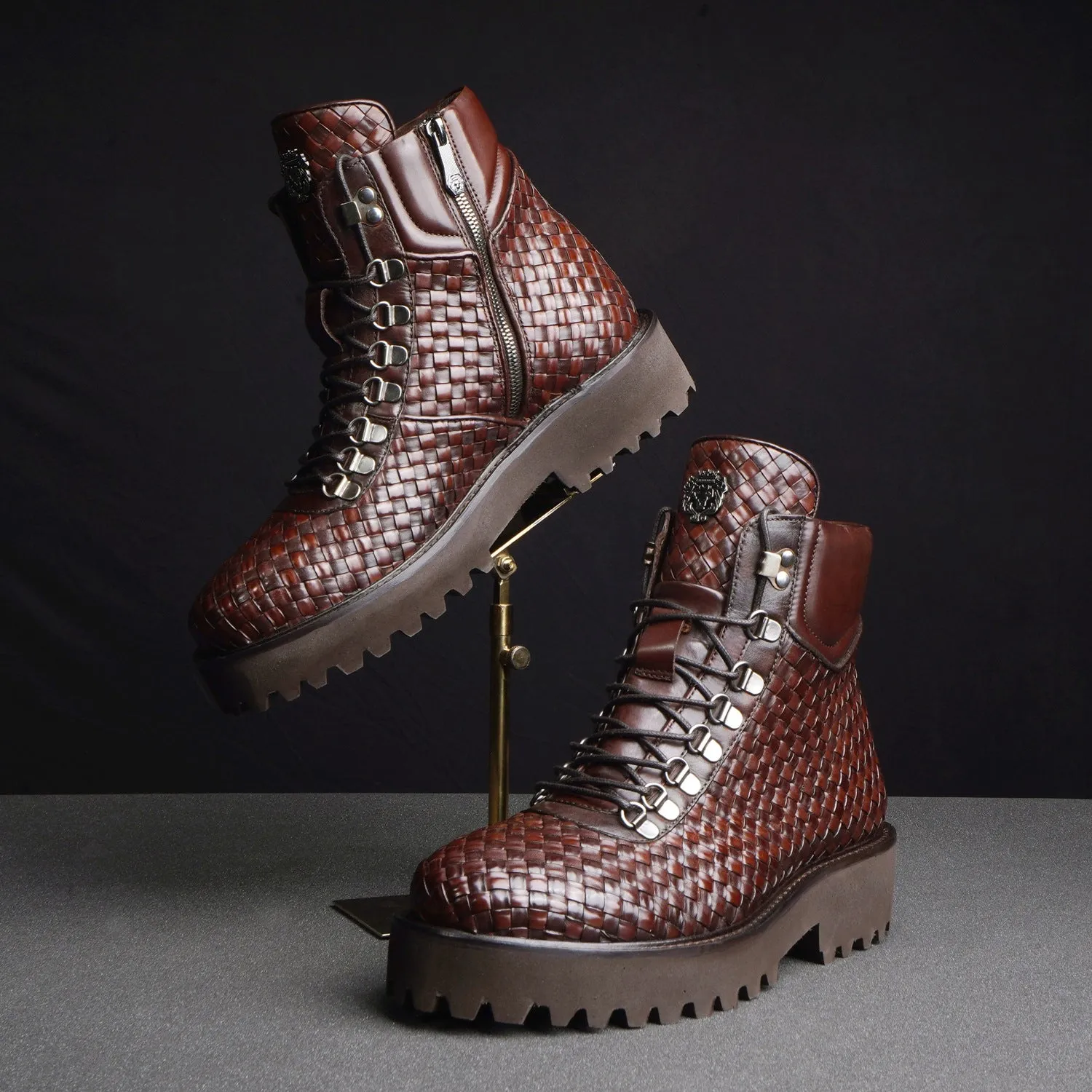Premium Weaved Pattern Leather Lightweight Chunky Boots