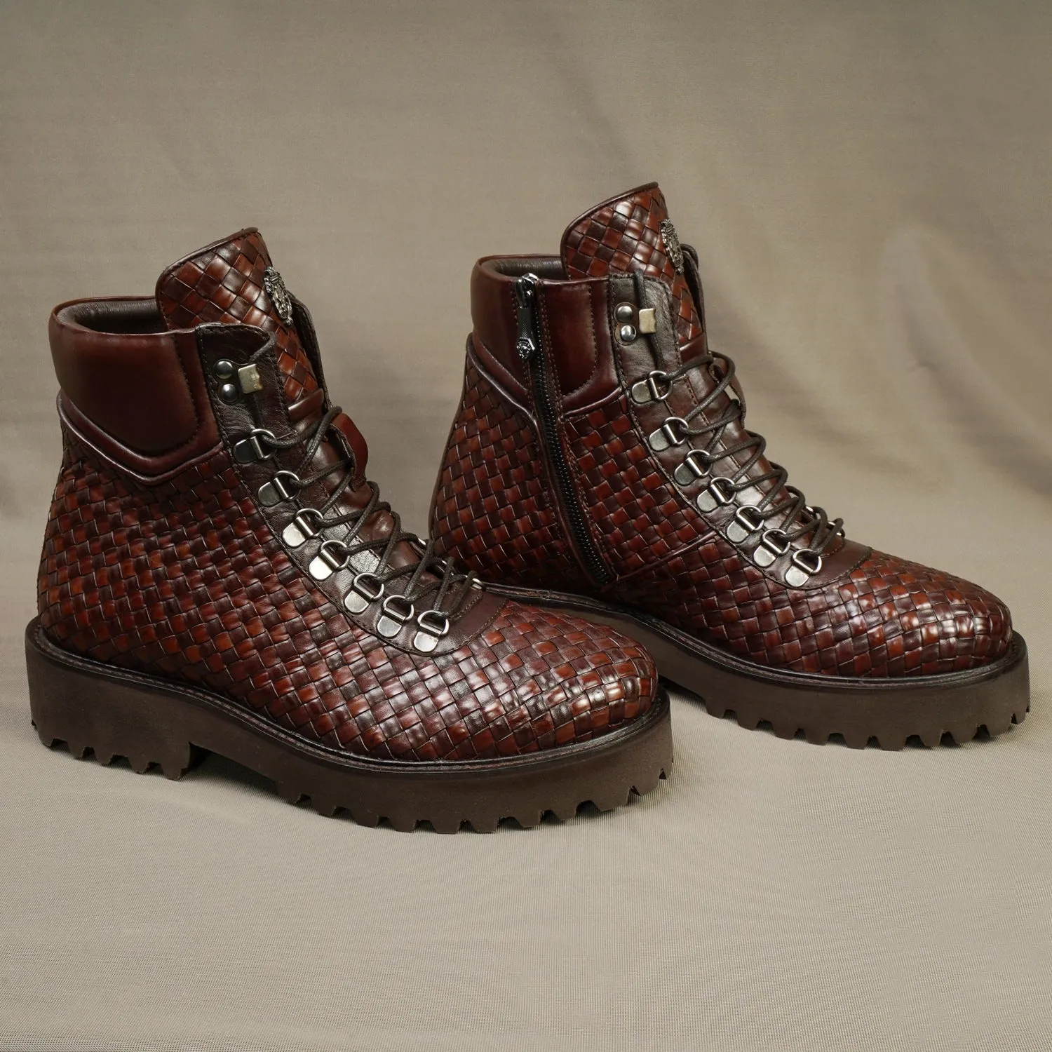 Premium Weaved Pattern Leather Lightweight Chunky Boots