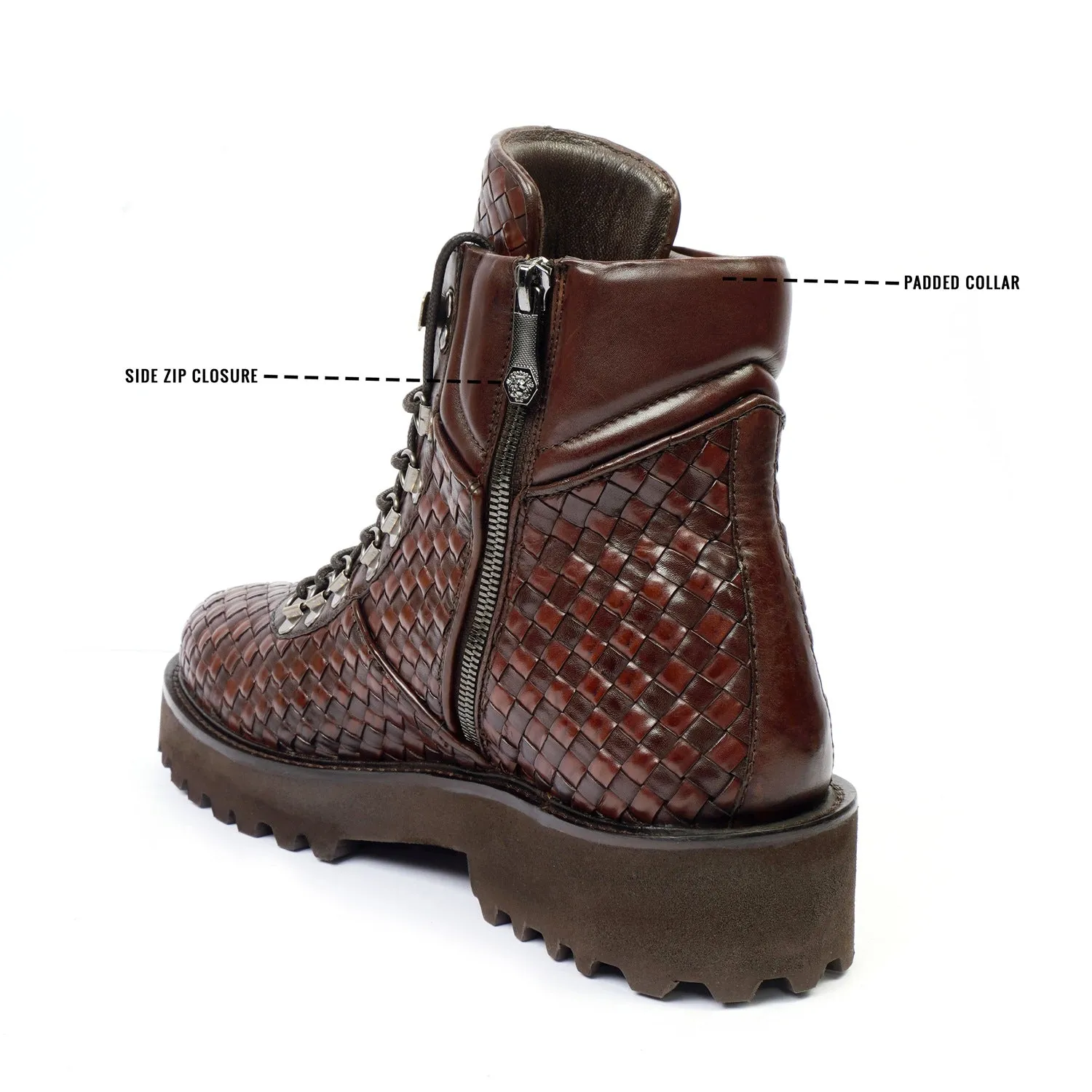 Premium Weaved Pattern Leather Lightweight Chunky Boots
