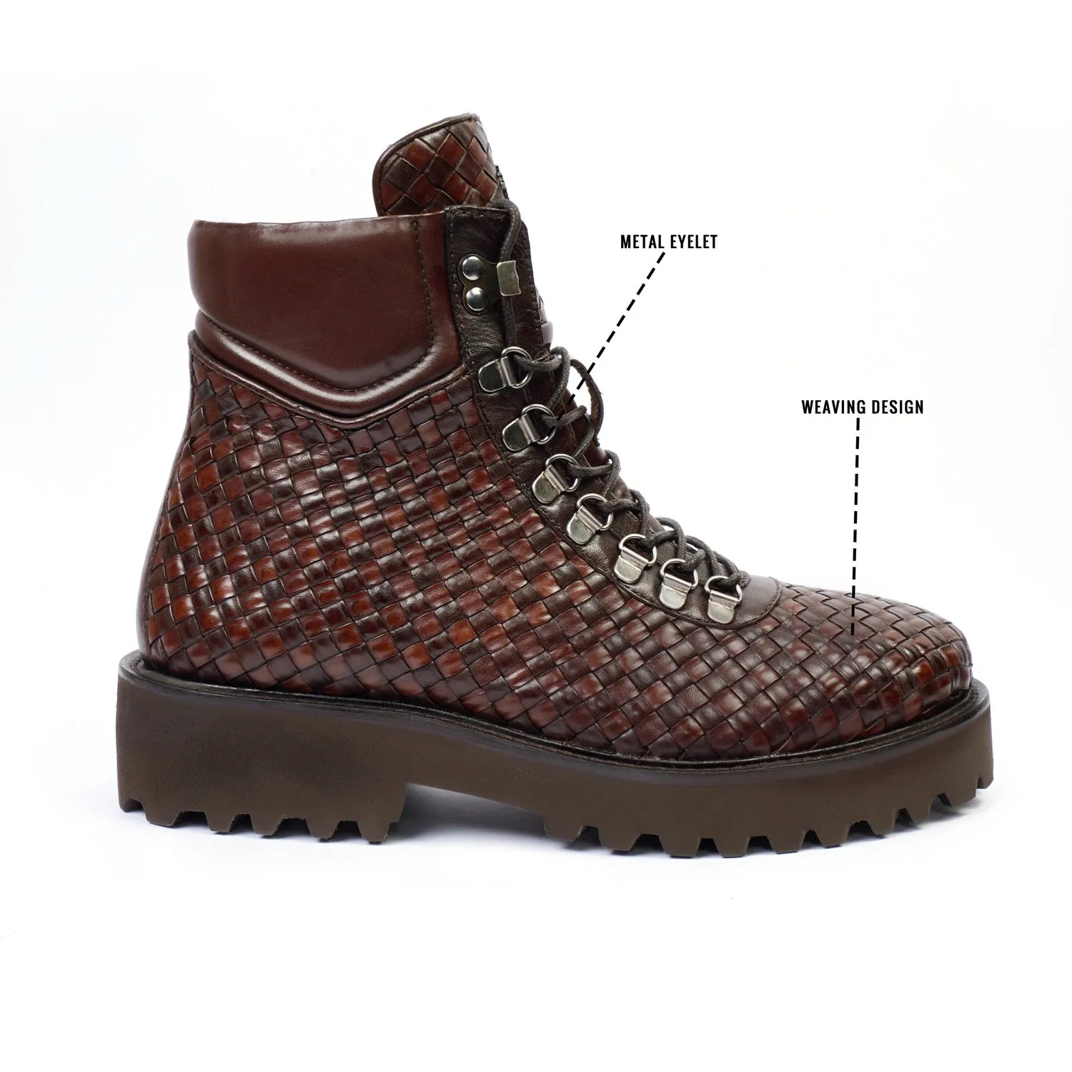 Premium Weaved Pattern Leather Lightweight Chunky Boots