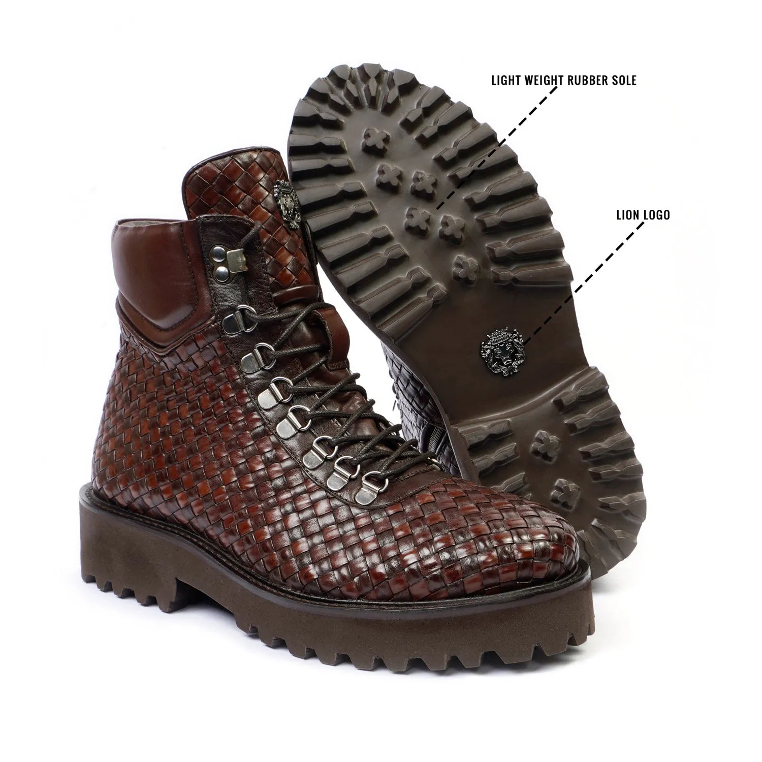 Premium Weaved Pattern Leather Lightweight Chunky Boots