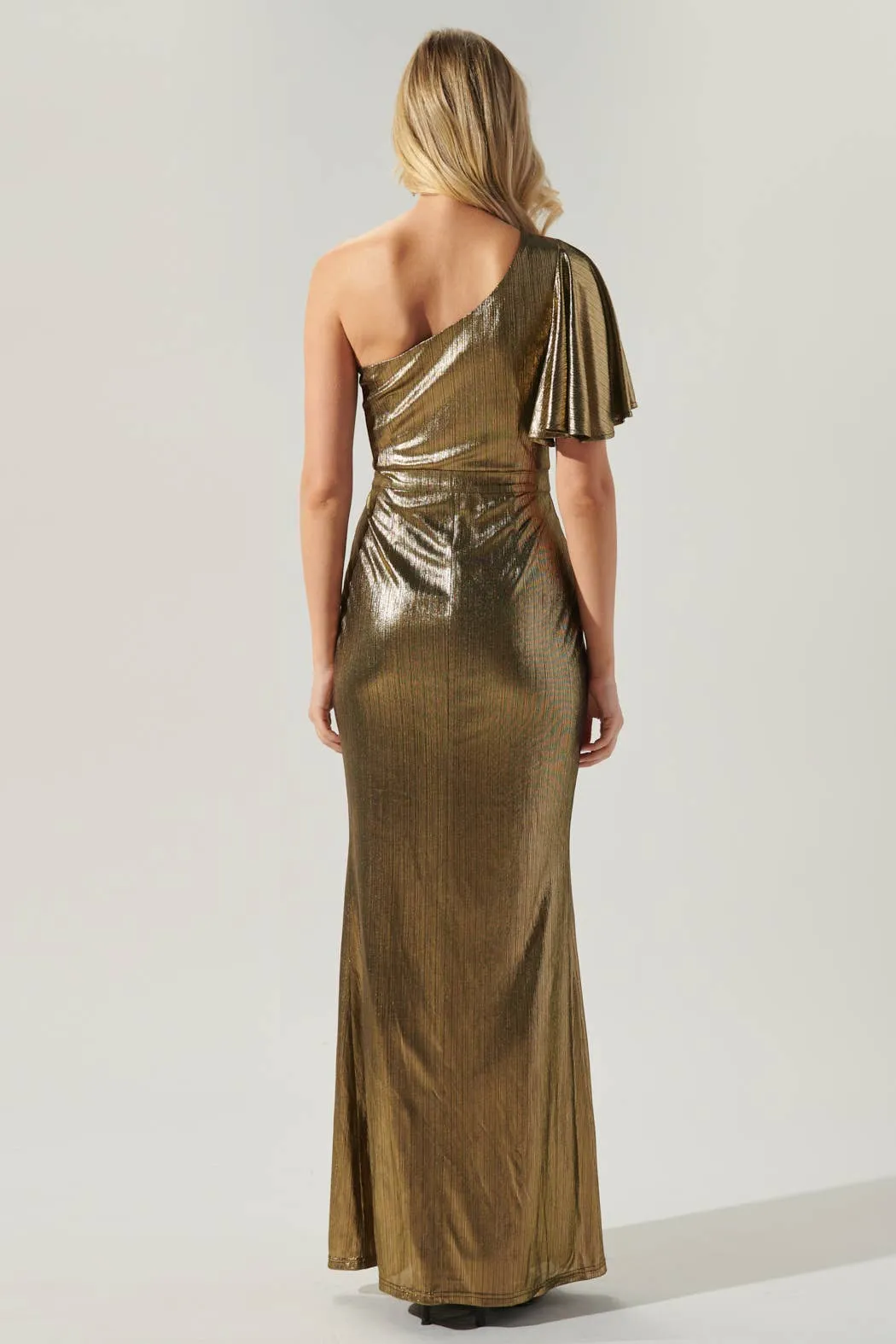 Primadonna Liquid Gold One Shoulder Maxi Gown: Gold