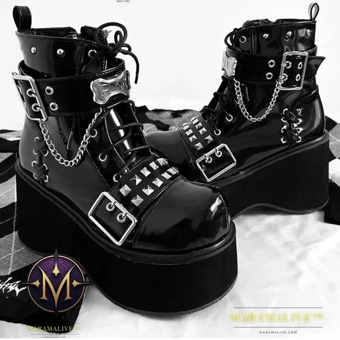 Punk Belt Buckle Platform Y2g Shoes Gothic Platform Shoes Boots