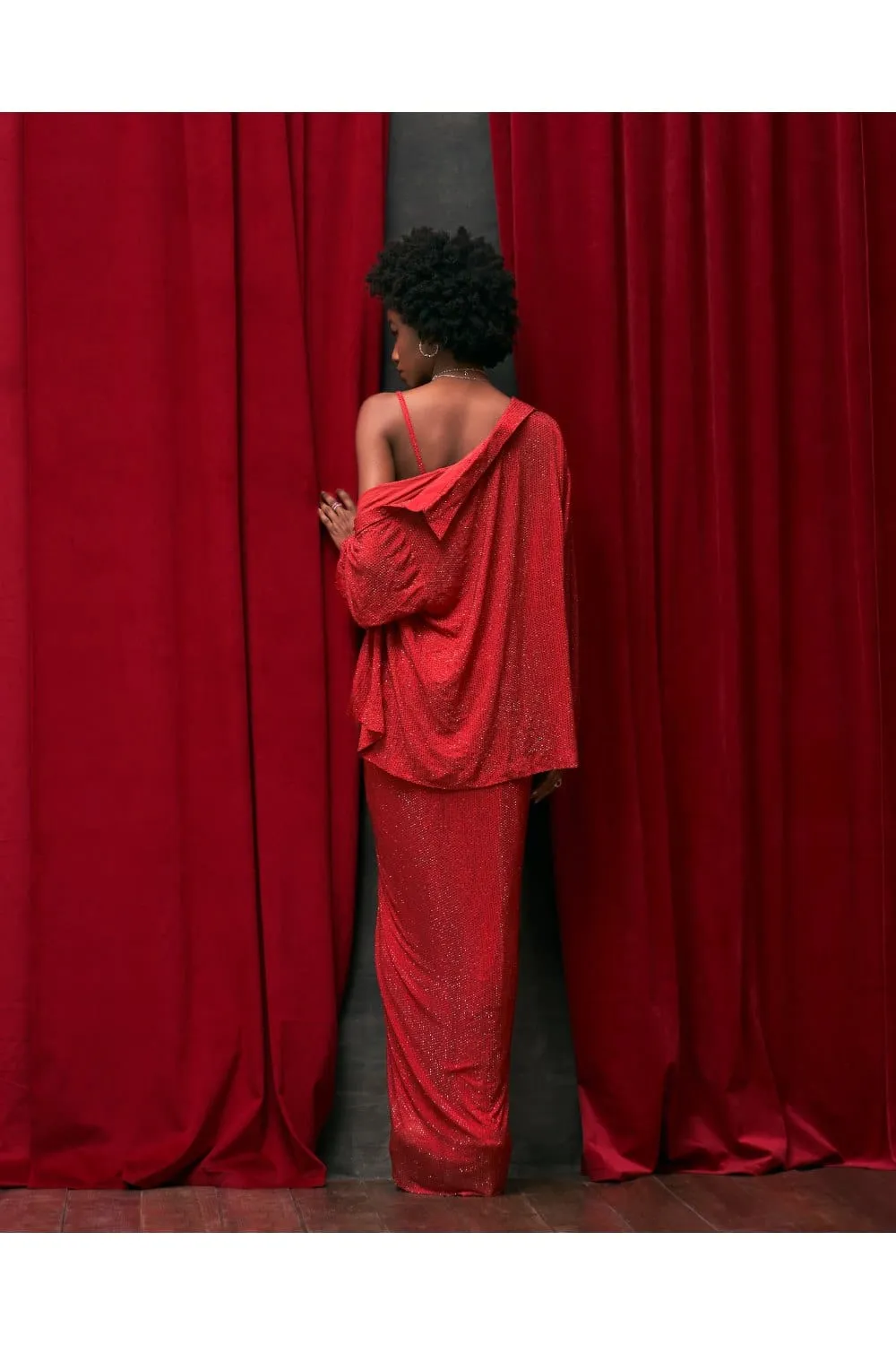Red Net Crystal Embellished Co-Ord Set