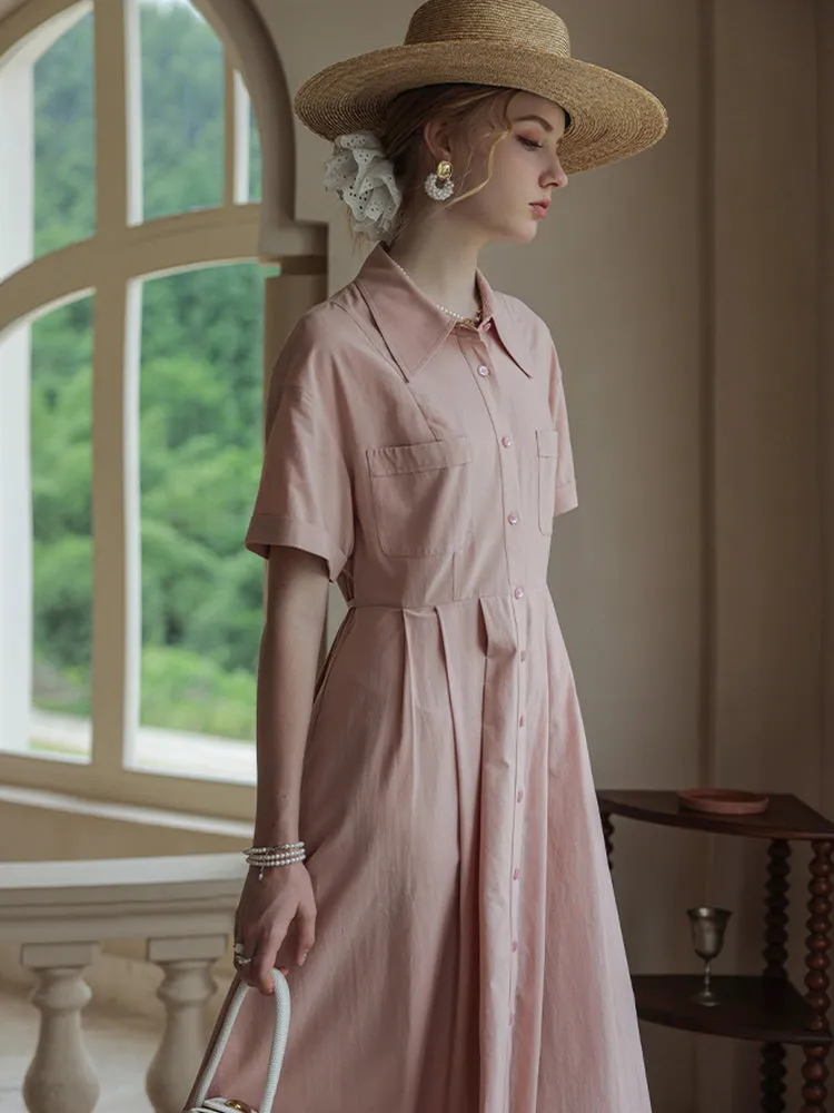 Retro Midi Strappy Waist Pink Dress