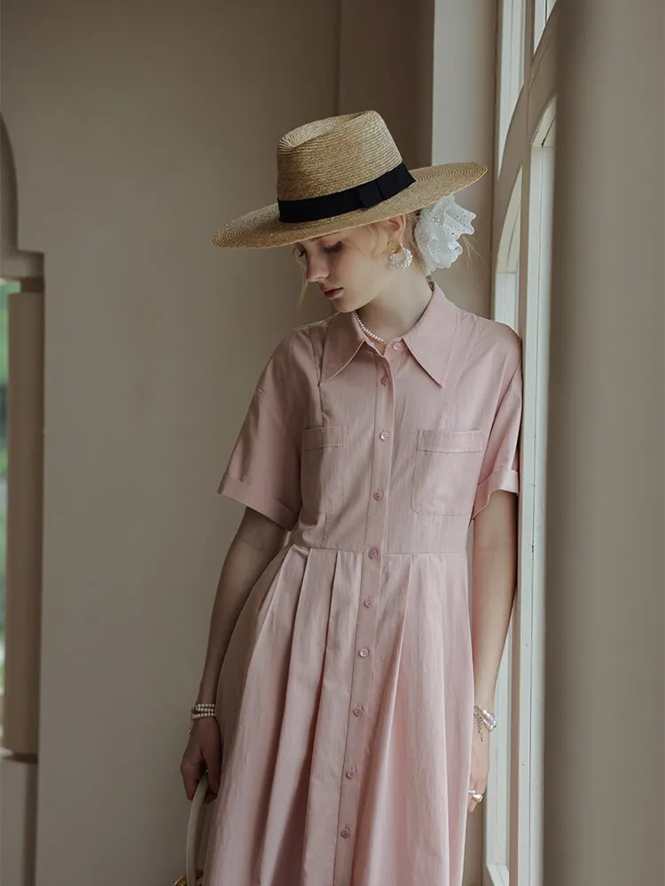 Retro Midi Strappy Waist Pink Dress