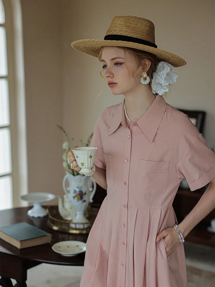Retro Midi Strappy Waist Pink Dress