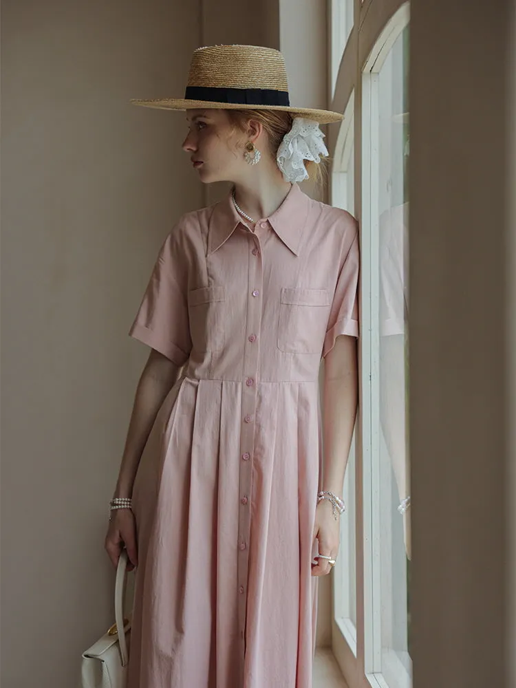 Retro Midi Strappy Waist Pink Dress