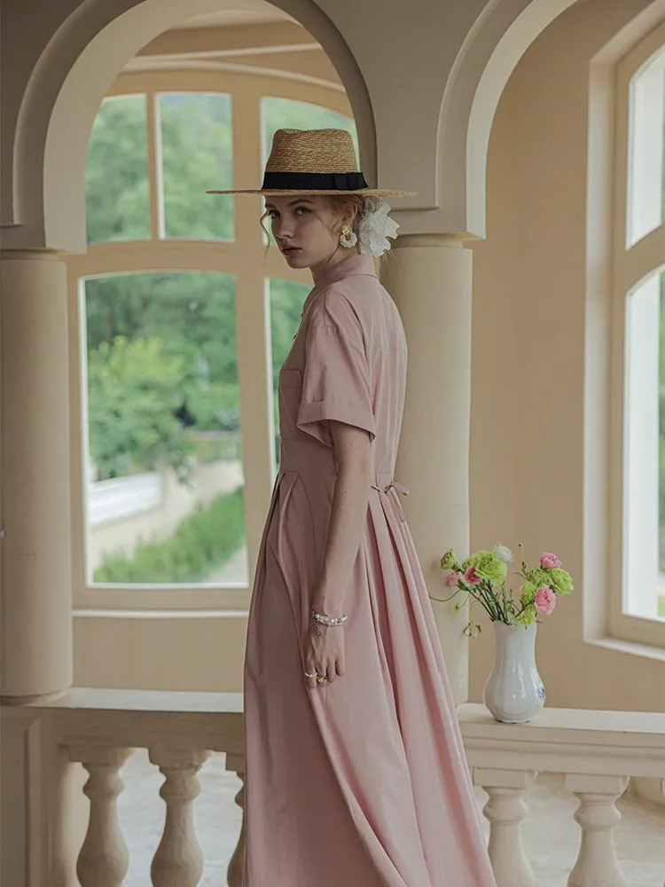 Retro Midi Strappy Waist Pink Dress