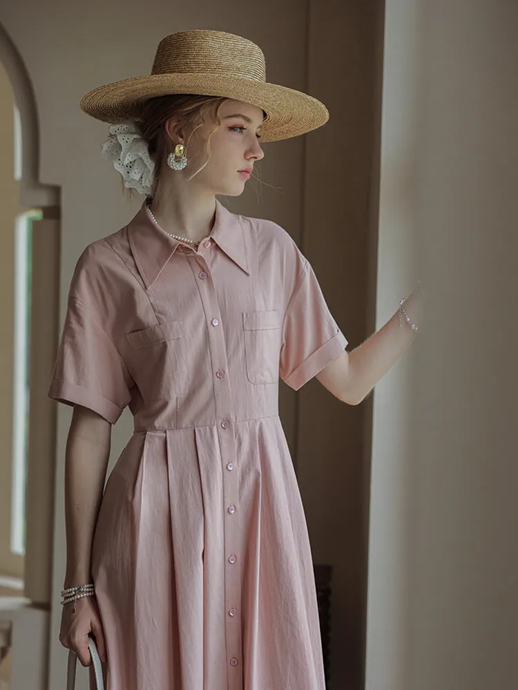 Retro Midi Strappy Waist Pink Dress