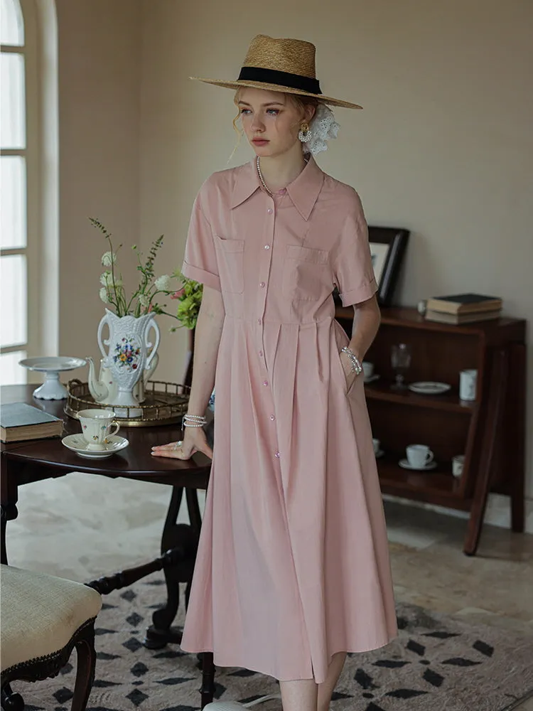 Retro Midi Strappy Waist Pink Dress