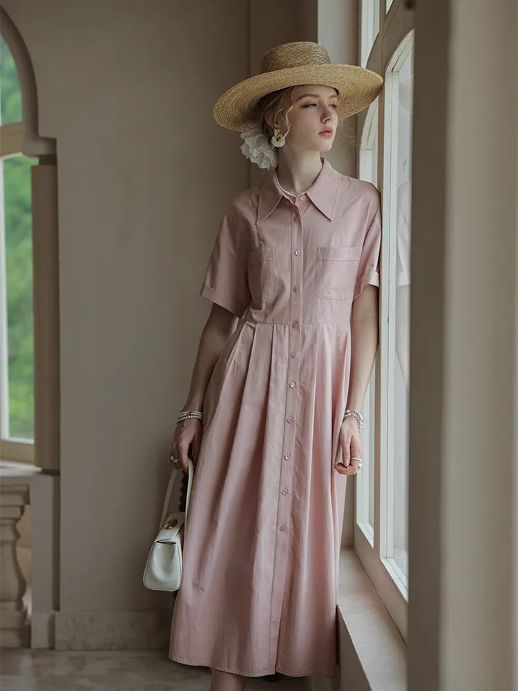 Retro Midi Strappy Waist Pink Dress