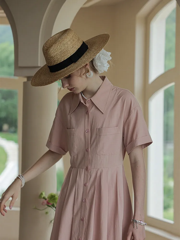 Retro Midi Strappy Waist Pink Dress