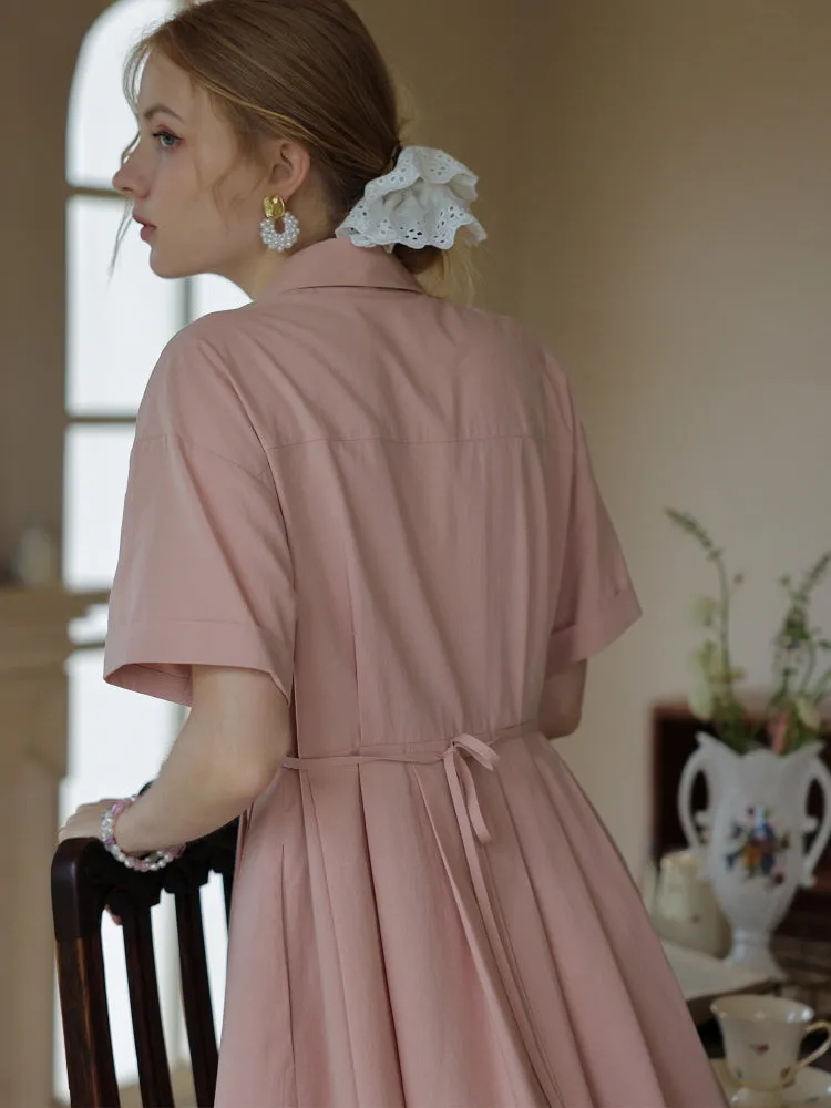 Retro Midi Strappy Waist Pink Dress