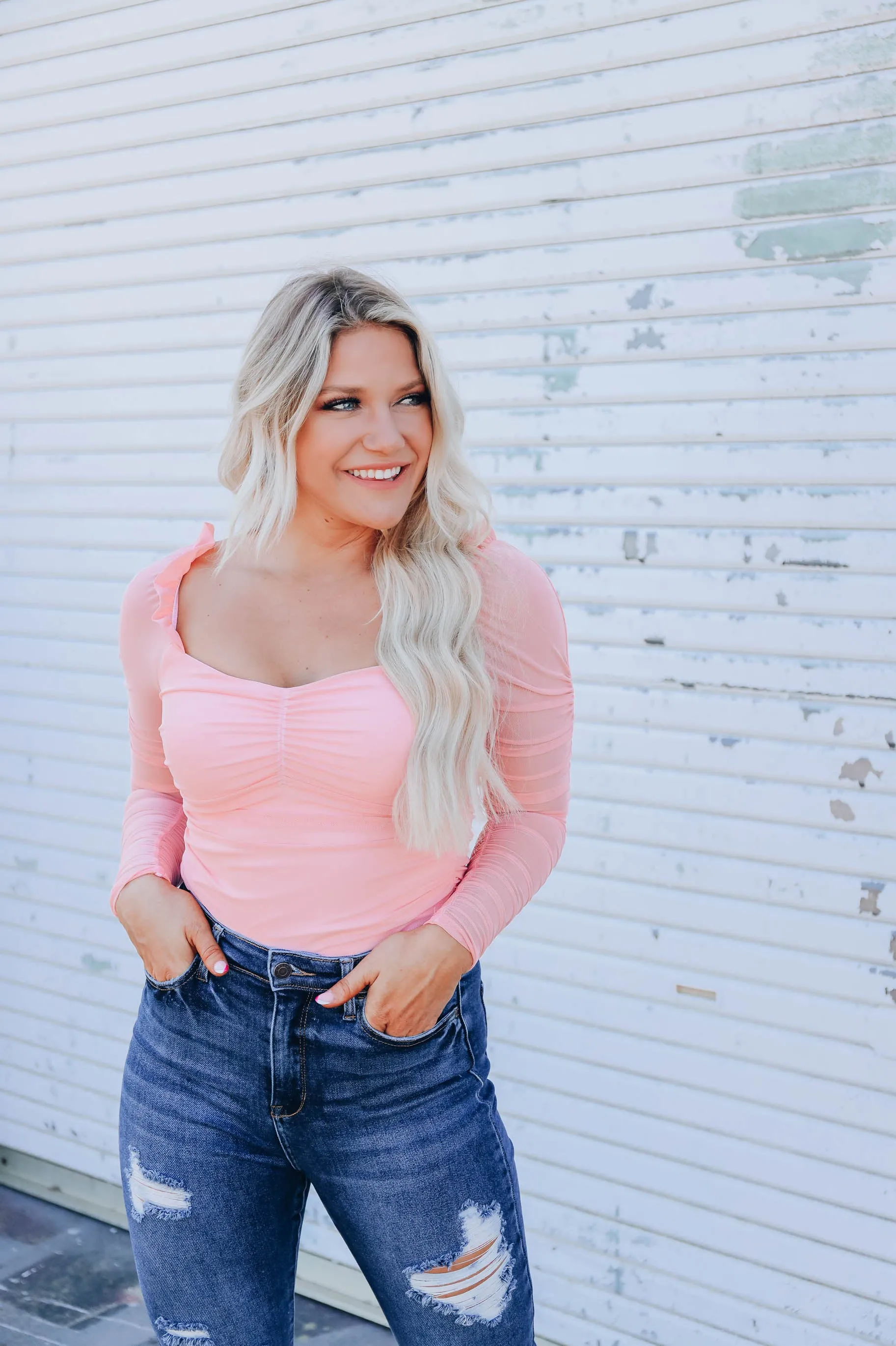 Revival Sheer Sleeve Bodysuit - Pink