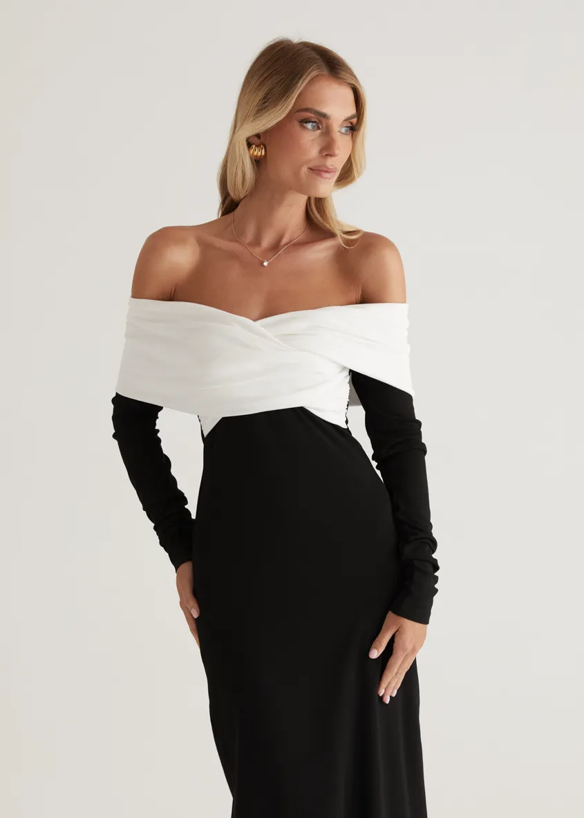 Revolver Off Shoulder Maxi Dress - Black Splice