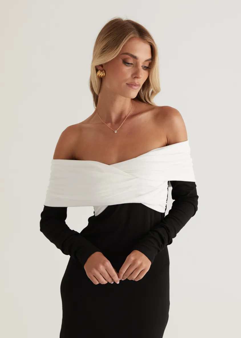 Revolver Off Shoulder Maxi Dress - Black Splice