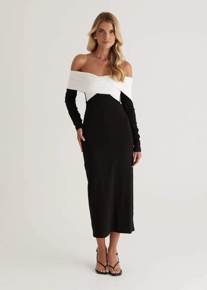 Revolver Off Shoulder Maxi Dress - Black Splice