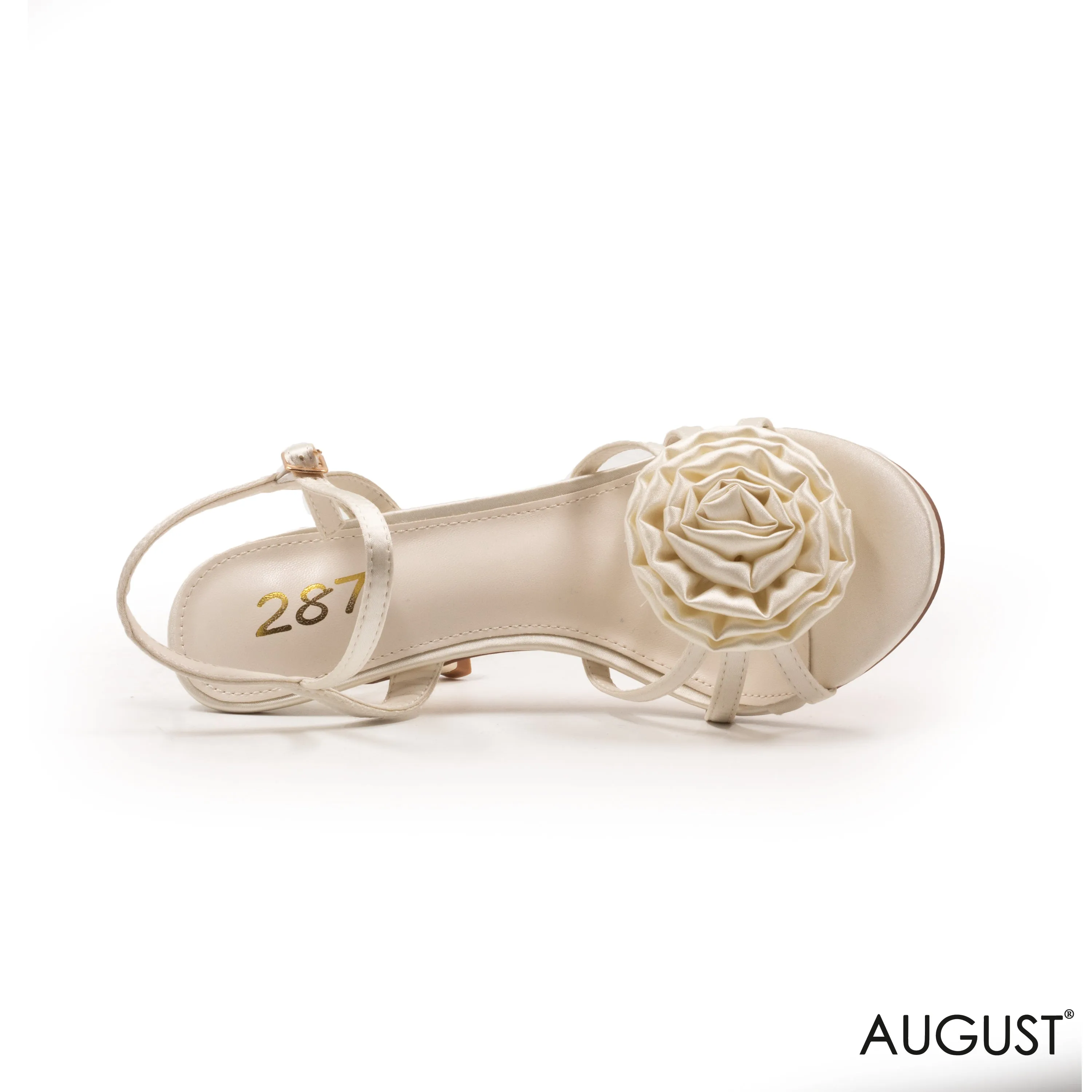SATIN STRAPPY HEELED SANDAL WITH DETAILS FLOWER