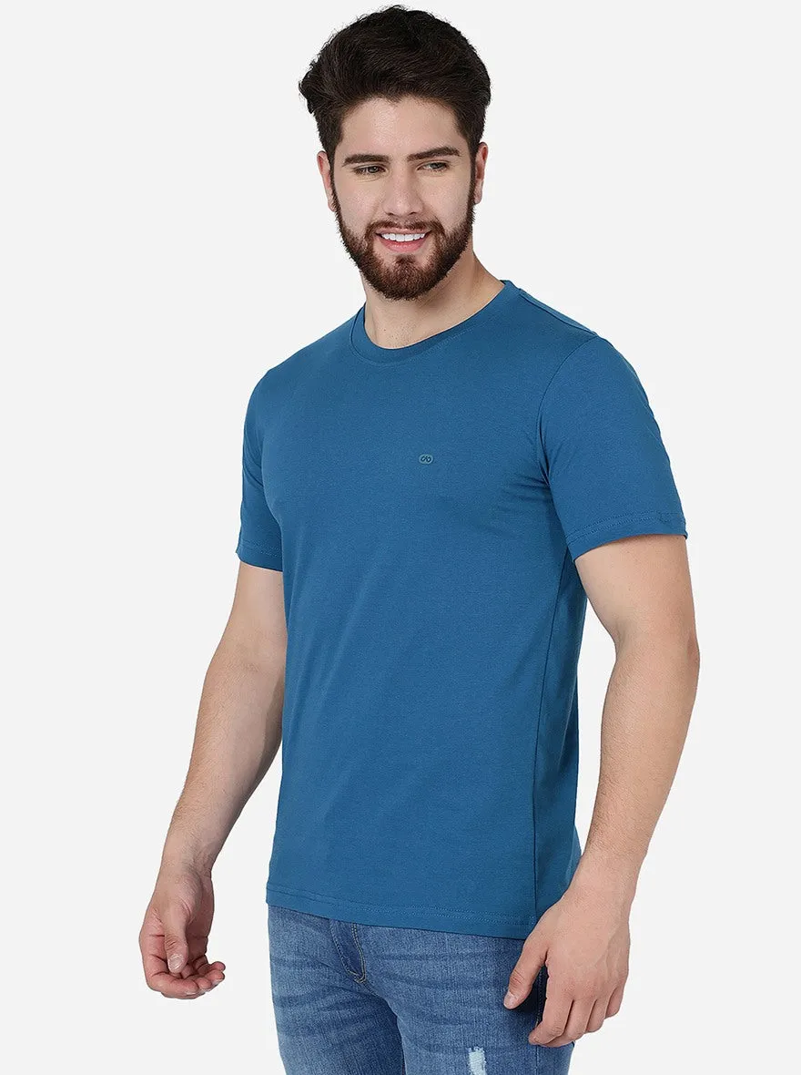 Seaport Blue Solid Slim Fit T-Shirt | JadeBlue