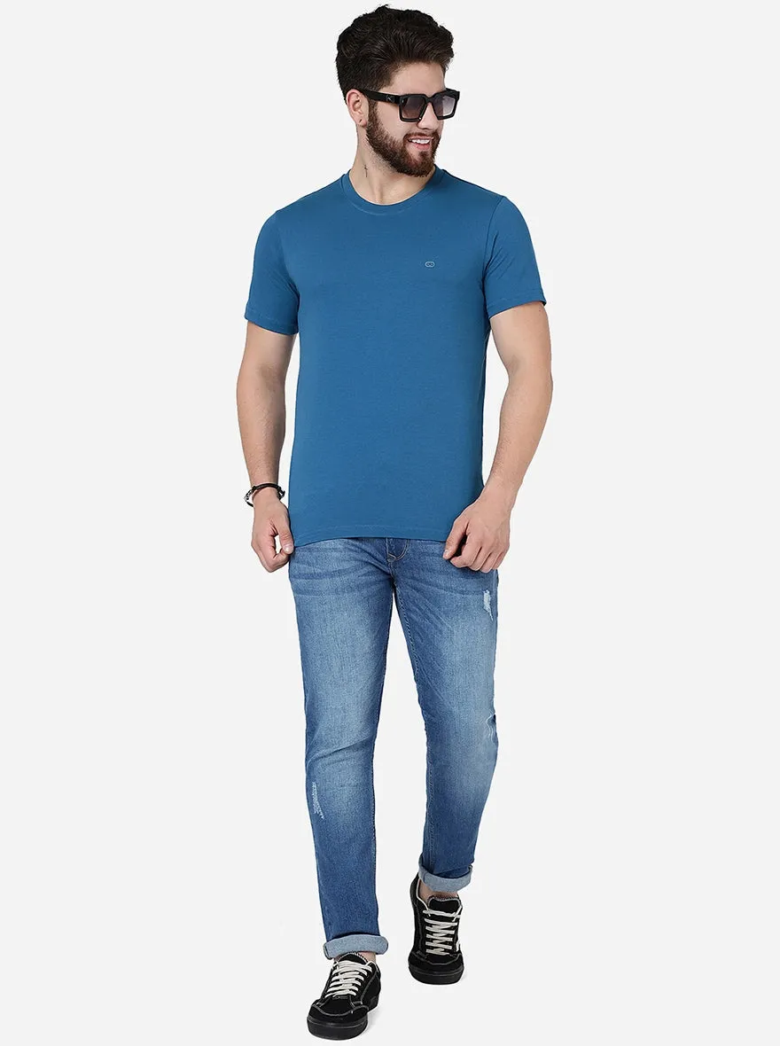 Seaport Blue Solid Slim Fit T-Shirt | JadeBlue
