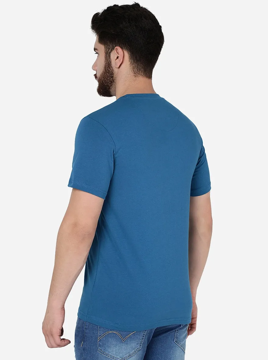 Seaport Blue Solid Slim Fit T-Shirt | JadeBlue