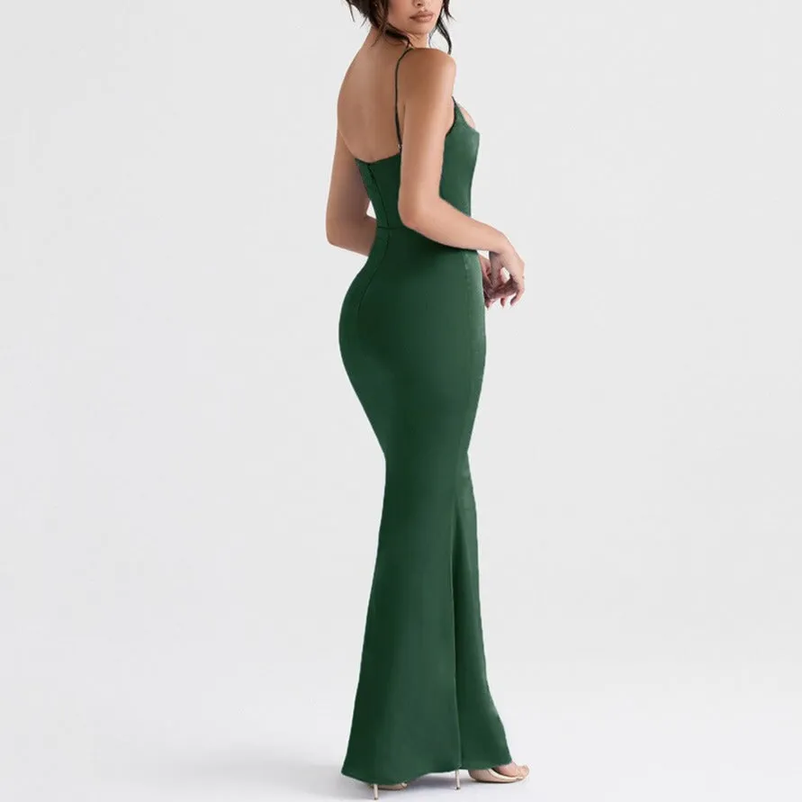 Shiloh - Green Satin Maxi Bodycon Dress