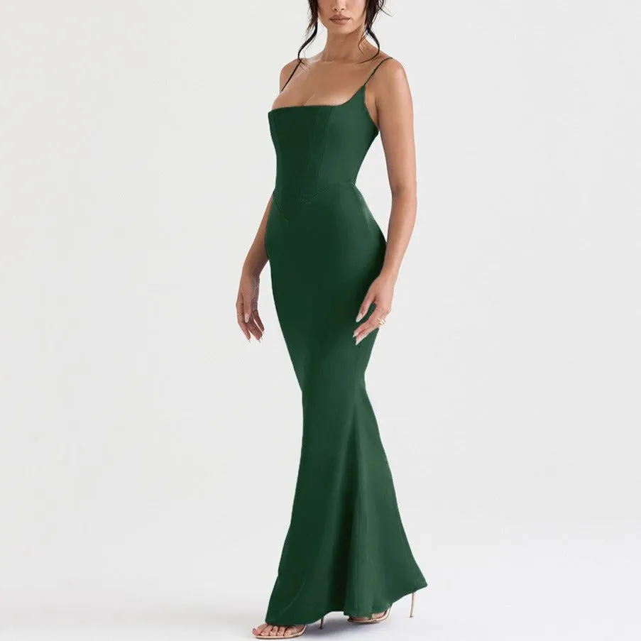 Shiloh - Green Satin Maxi Bodycon Dress