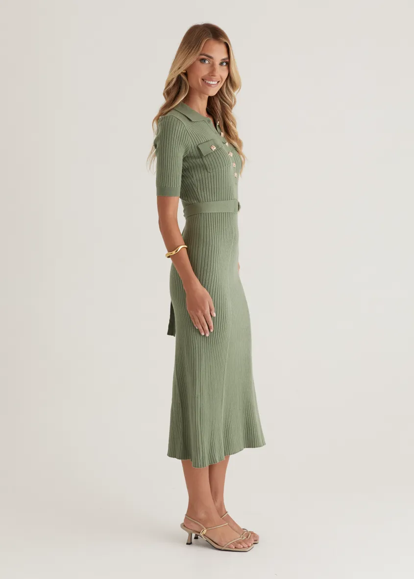 Siesta Knit Midi Dress - Deep Sage