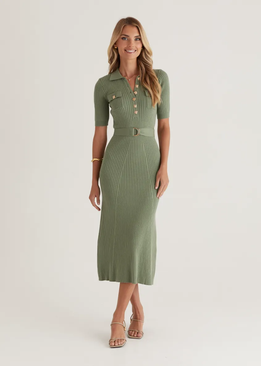 Siesta Knit Midi Dress - Deep Sage