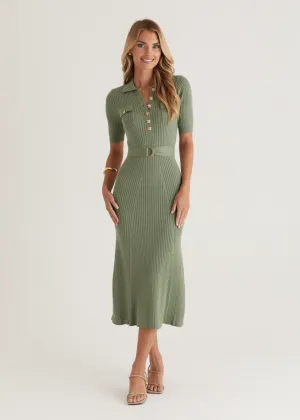 Siesta Knit Midi Dress - Deep Sage