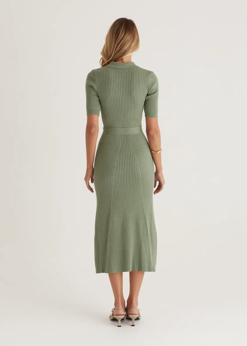 Siesta Knit Midi Dress - Deep Sage