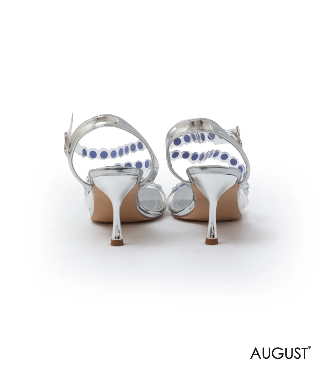 SILVER CLEAR STUUDED CRYSTAL LOW-HEELED SANDAL