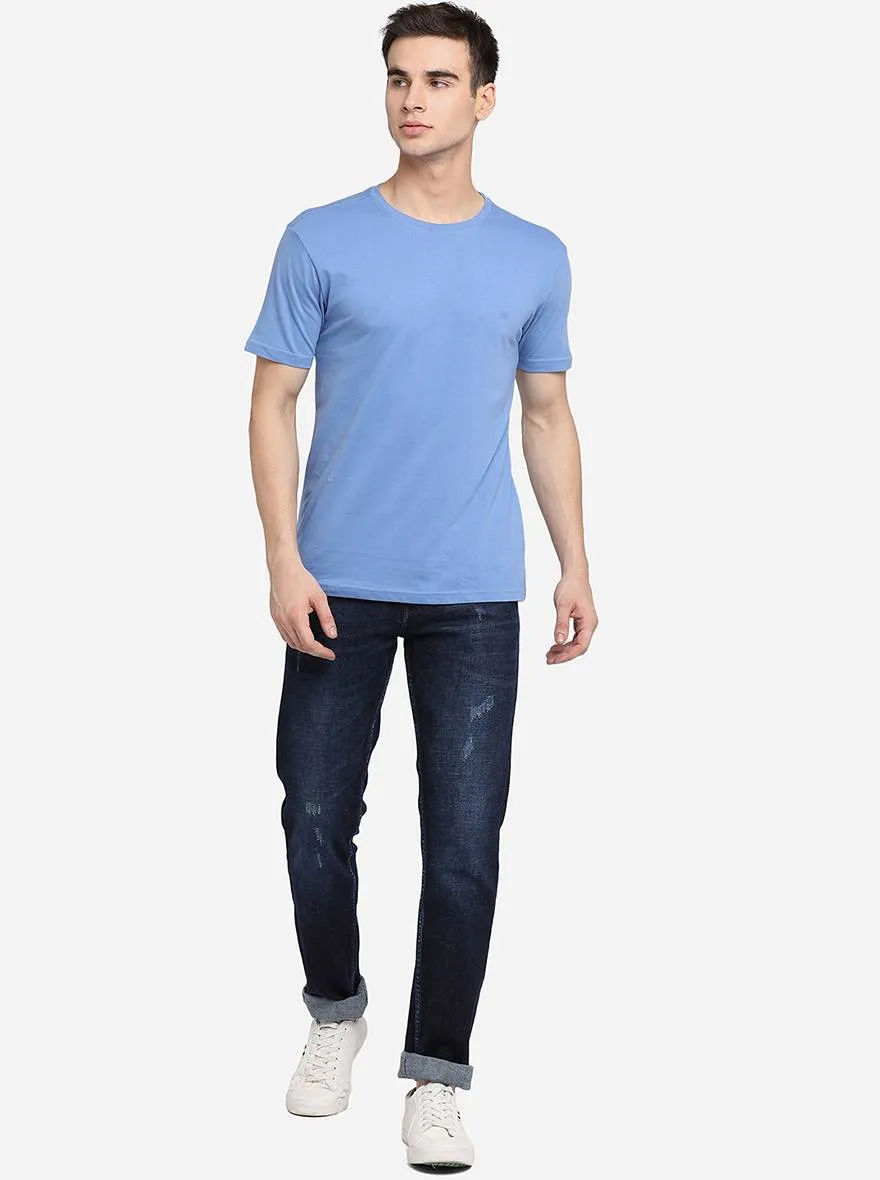 Sky Blue Solid Slim Fit T-Shirt | JadeBlue
