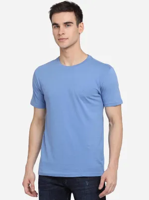 Sky Blue Solid Slim Fit T-Shirt | JadeBlue