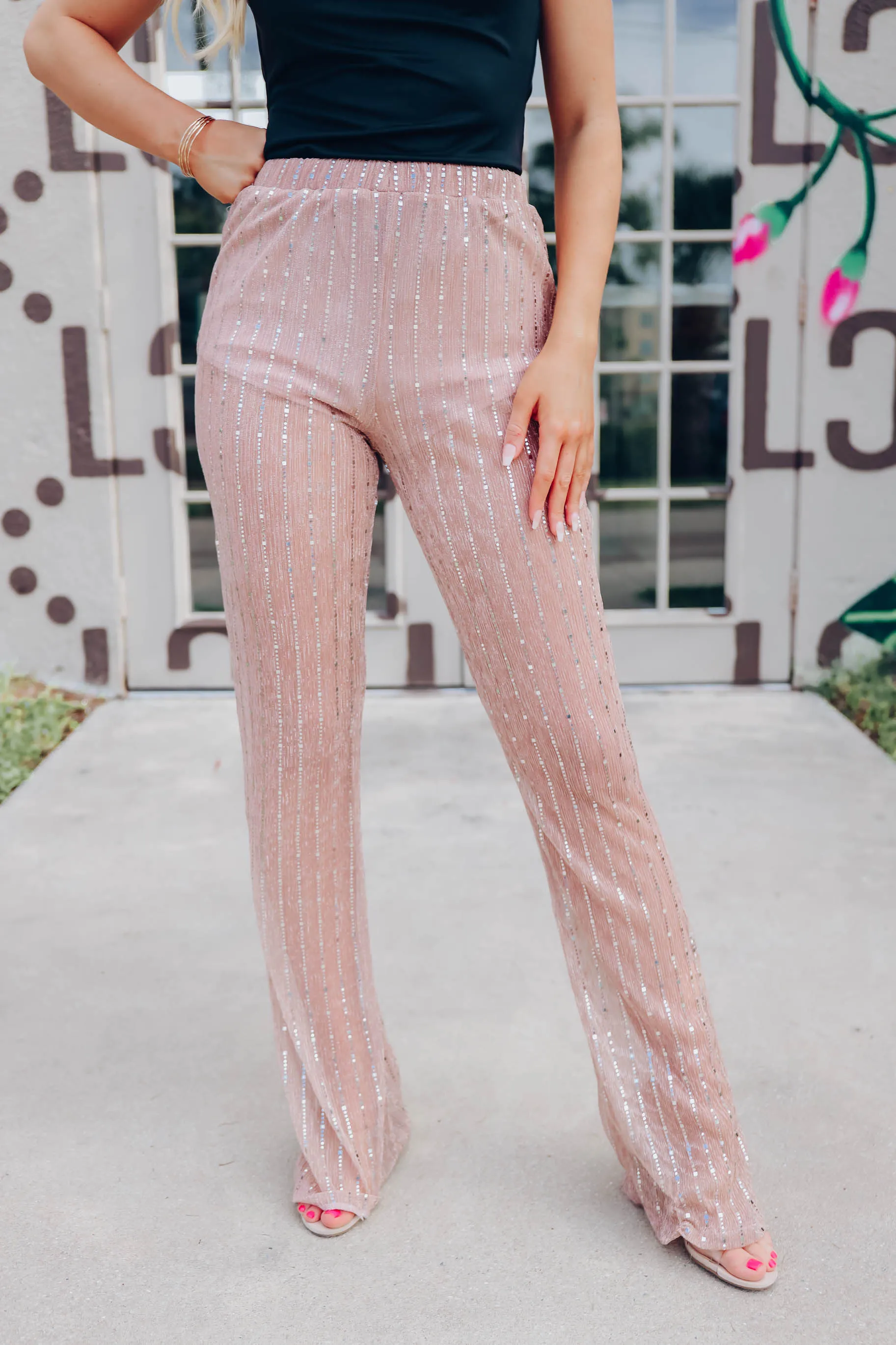 Stand Out Sequin Pants - Pink