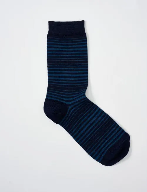 Stripe Merino Crew - Navy/Denim