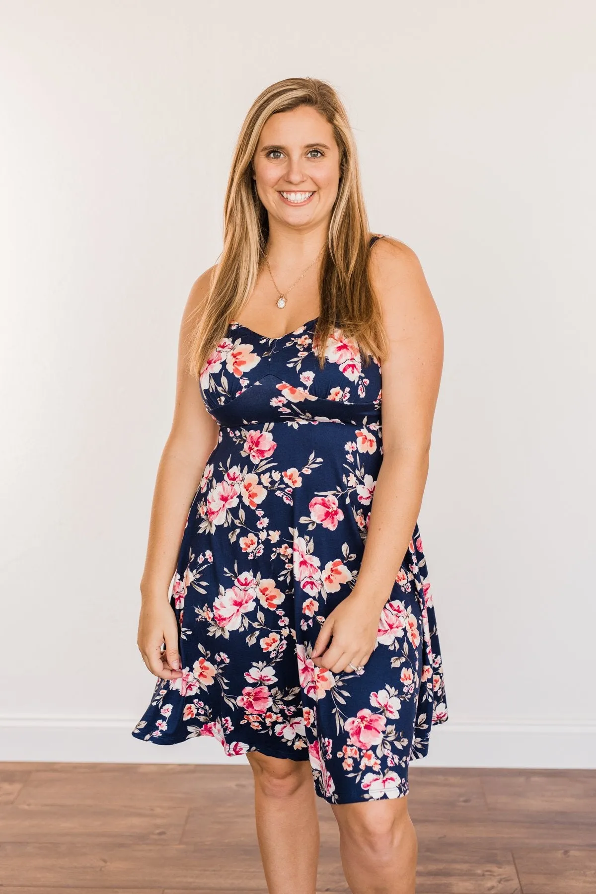 Sunkissed Sweetheart Floral Dress- Dark Navy