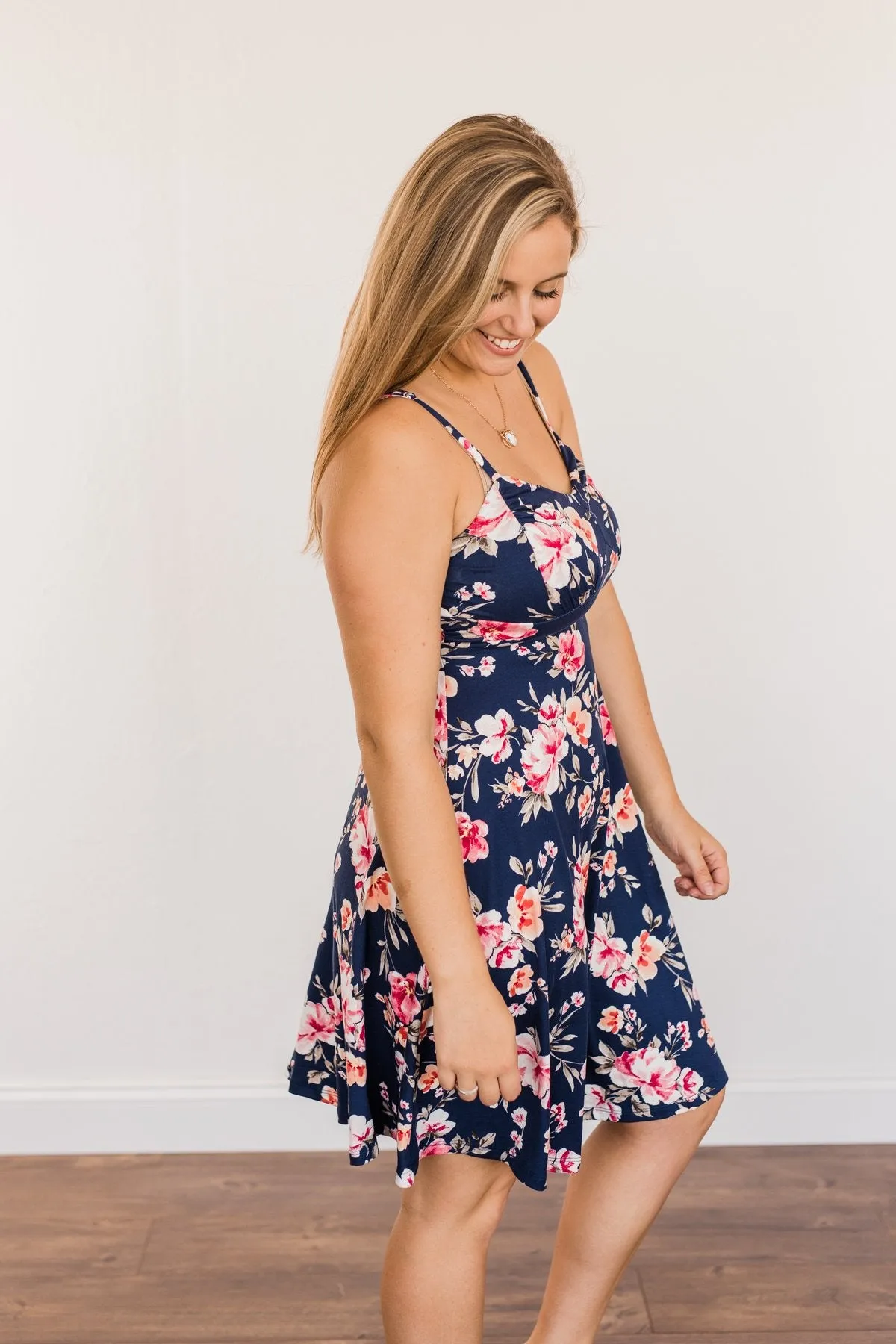 Sunkissed Sweetheart Floral Dress- Dark Navy