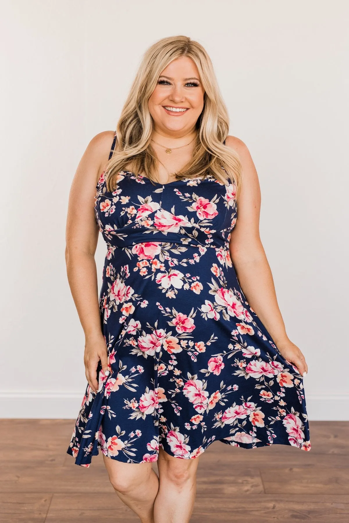 Sunkissed Sweetheart Floral Dress- Dark Navy