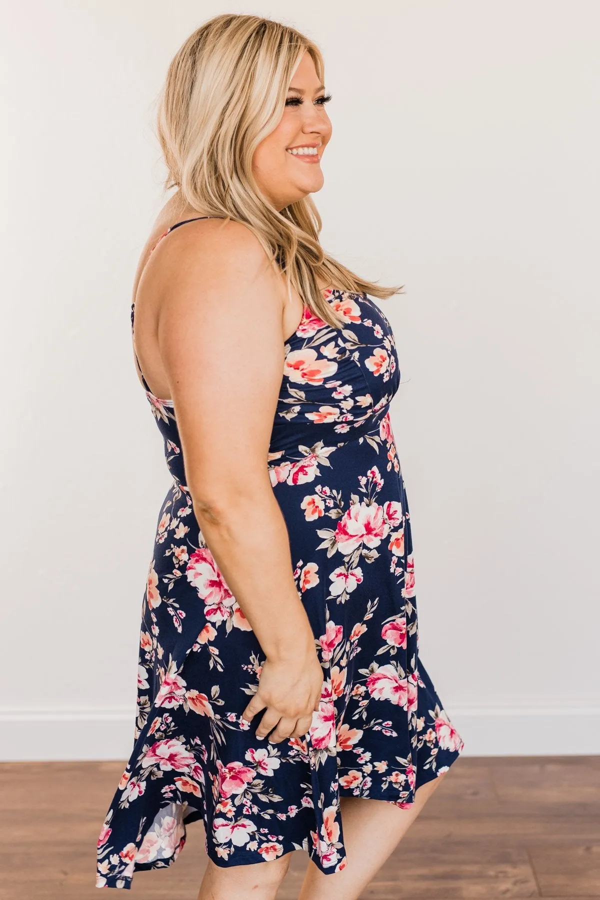 Sunkissed Sweetheart Floral Dress- Dark Navy