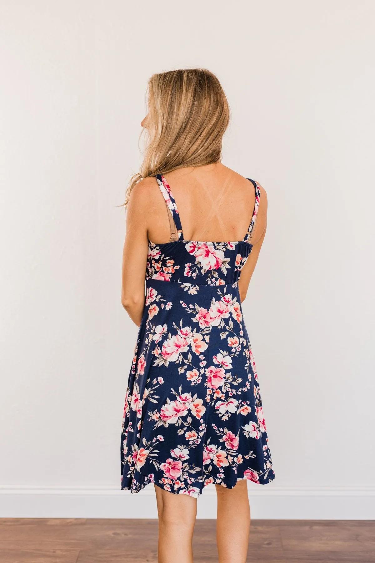 Sunkissed Sweetheart Floral Dress- Dark Navy