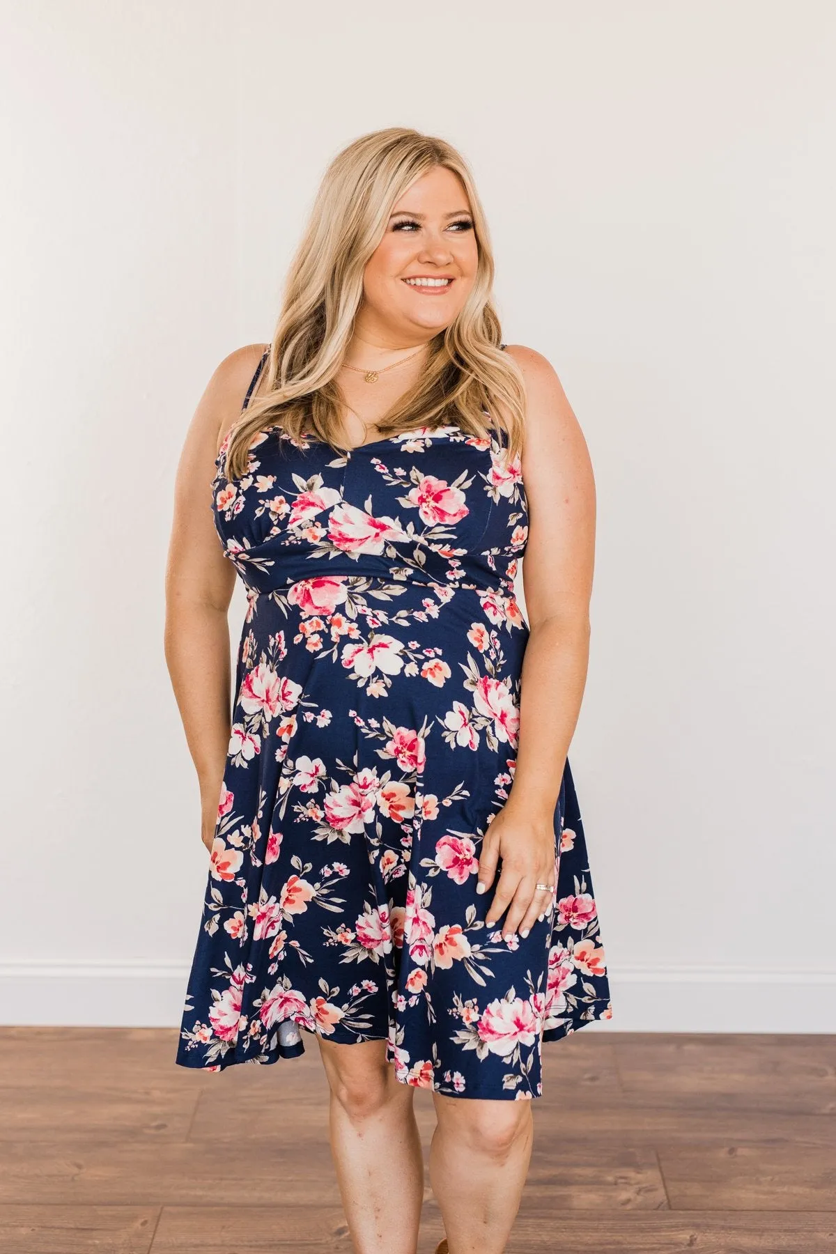 Sunkissed Sweetheart Floral Dress- Dark Navy