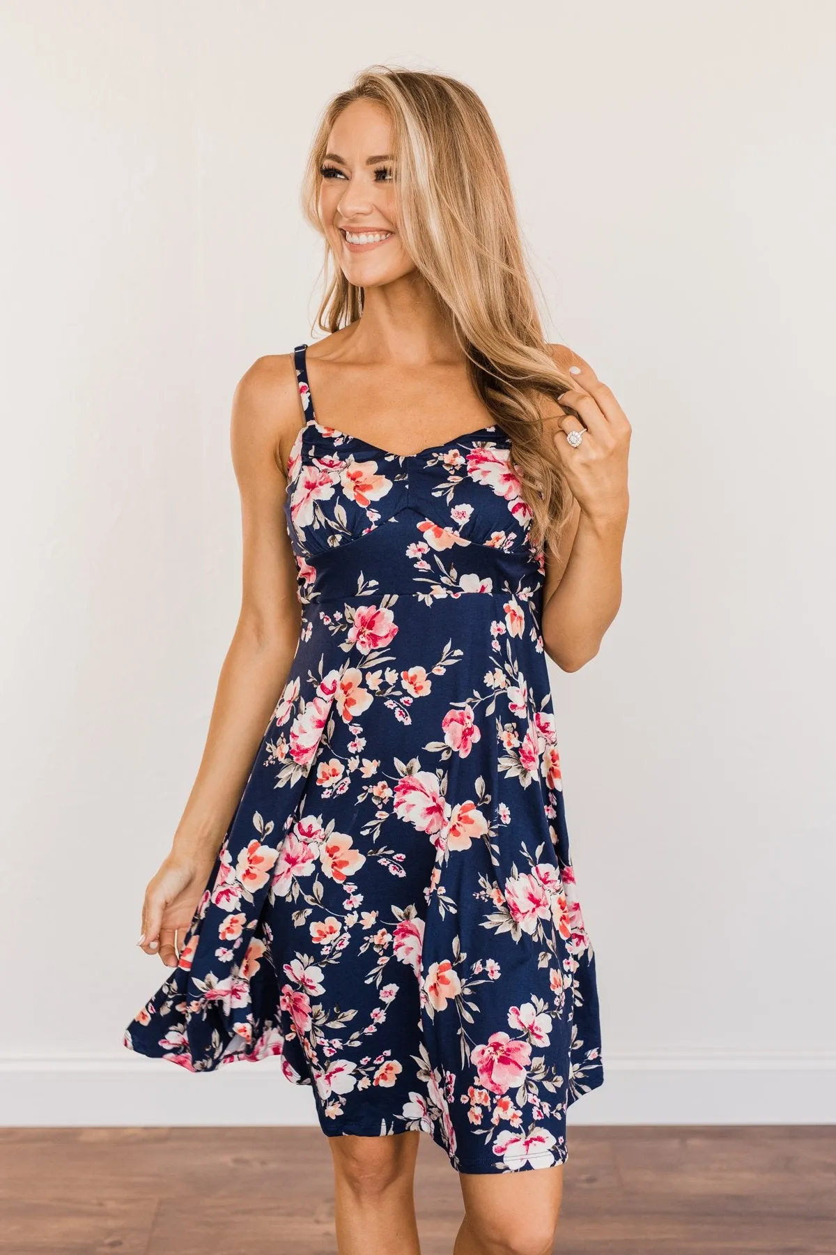Sunkissed Sweetheart Floral Dress- Dark Navy