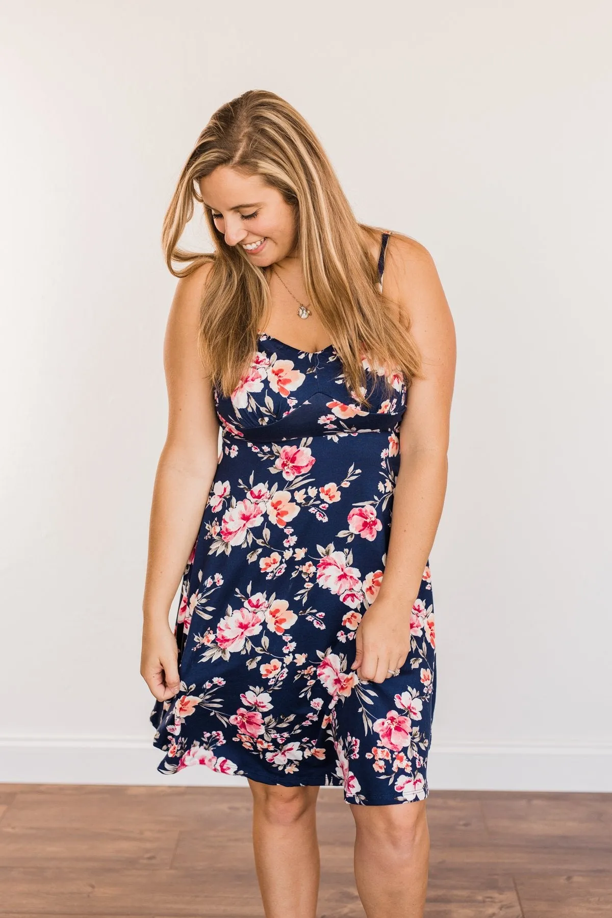 Sunkissed Sweetheart Floral Dress- Dark Navy