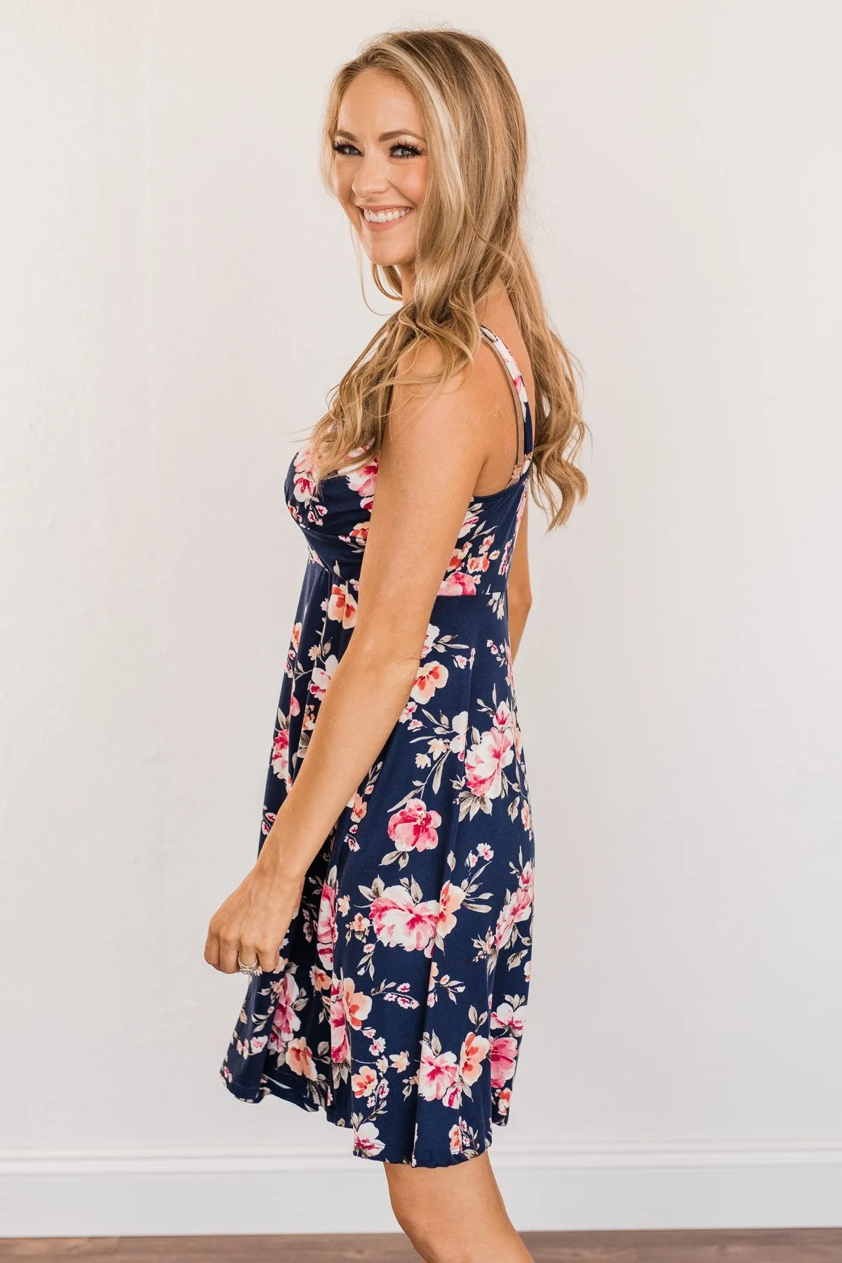 Sunkissed Sweetheart Floral Dress- Dark Navy