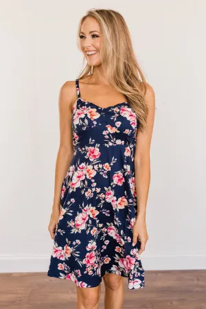 Sunkissed Sweetheart Floral Dress- Dark Navy