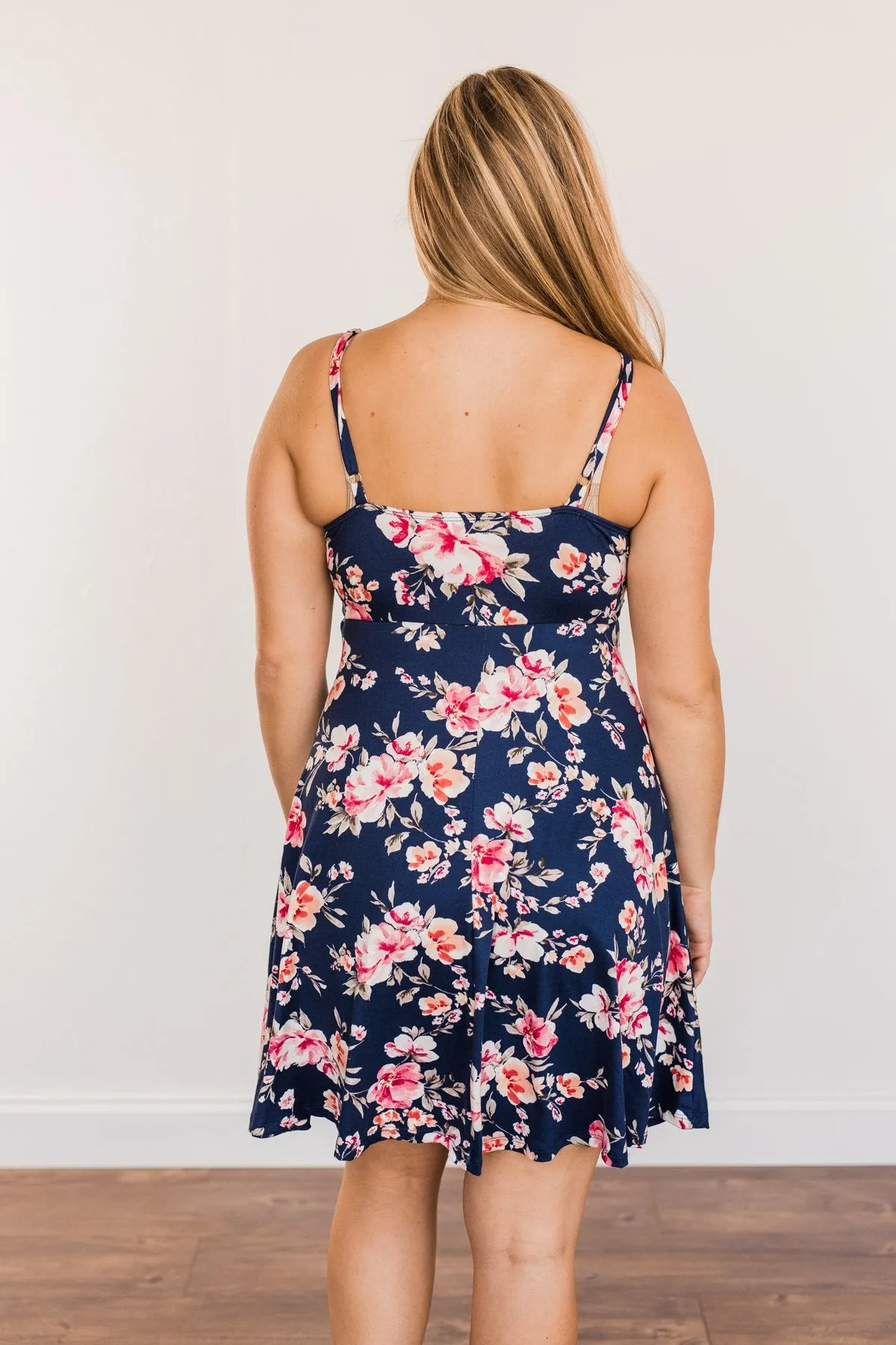 Sunkissed Sweetheart Floral Dress- Dark Navy