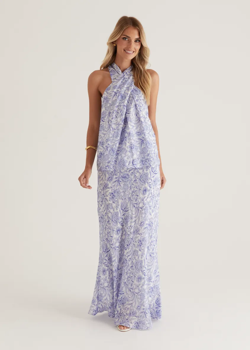 Tammy Maxi Skirt - Blue Floral