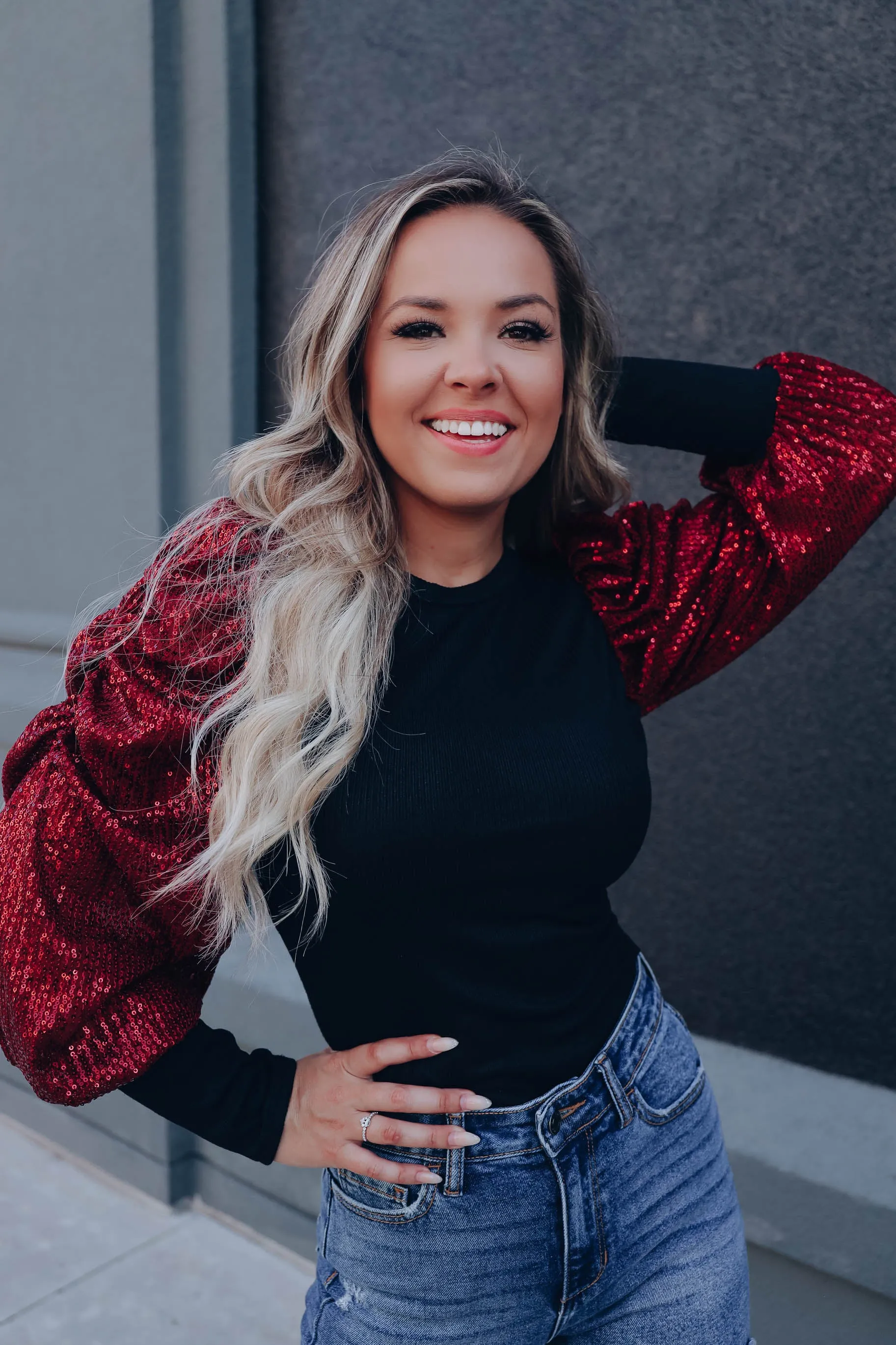 Tango Sequin Sleeve Bodysuit - Red